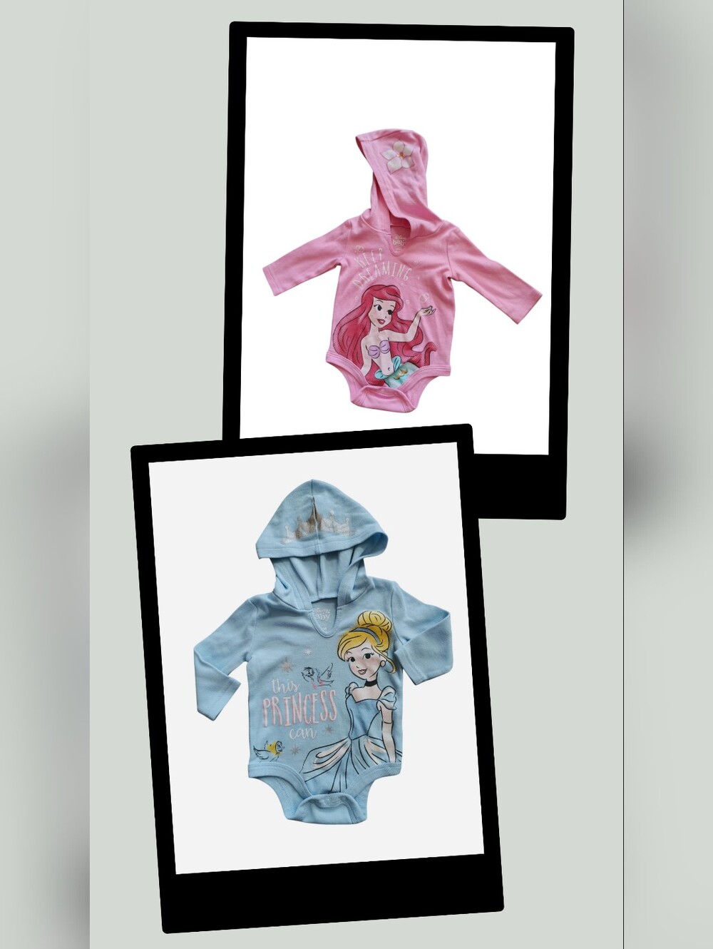 Disney Baby The Little Mermaid Pink Hooded Baby One-Piece & Cinderella One-Piece